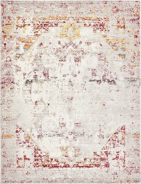 Unique Loom Austin Sotto Machine Made Border Rug Gray, Brown/Burgundy/Cream/Orange/Peach/Tan/Yellow 9' 0" x 12' 2"