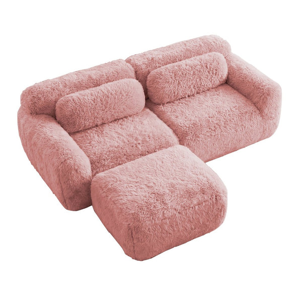 English Elm L-shaped Plush Sectional Sofa Boneless Cloud Comfort Floor Lounge with Chaise for Bedroom Pink W714S01556