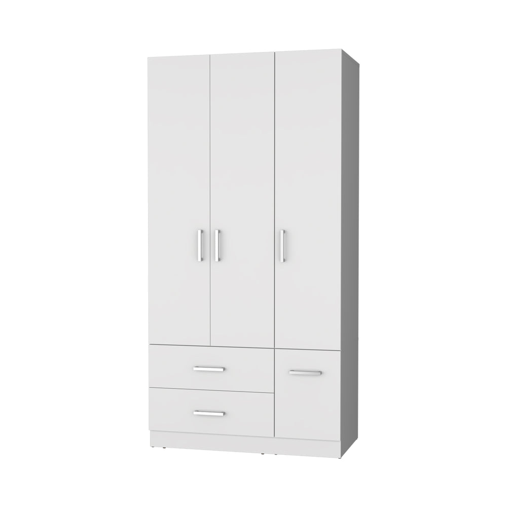 English Elm Douglas Melamine Armoire White – 4-Door Wardrobe with 2 Drawers, Hanging Rod, Durable Bedroom Storage B128S00010