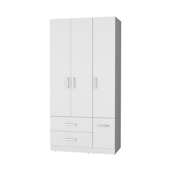 English Elm Douglas Melamine Armoire White – 4-Door Wardrobe with 2 Drawers, Hanging Rod, Durable Bedroom Storage B128S00010