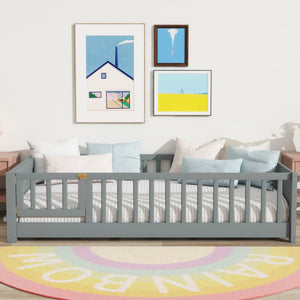 English Elm Twin Size Floor Bed With Book Rack & Playful Door - Cozy, Safe Design For Kids' Rooms In Grey W504P345768-GIGA