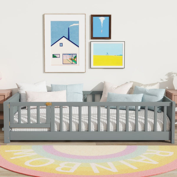 English Elm Twin Size Floor Bed With Book Rack & Playful Door - Cozy, Safe Design For Kids' Rooms In Grey W504P345768-GIGA