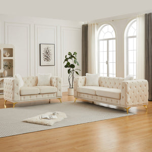 English Elm Fx Chesterfield Sofa Set Tufted Tech Fabric Upholstered Living Room Seating Combo Beige W1926S00088