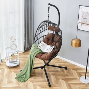 English Elm Grheavy-duty Iron Egg Chair Pe Rattan Woven Swing Seat for Patio or Living Room W2920P281902