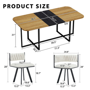 English Elm 9-piece Square Dining Set Velvet Upholstered Chairs Two-tone Tabletop Seats 8 Beige,Black,Wood W3875S00141
