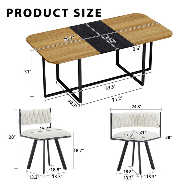 English Elm 9-piece Square Dining Set Velvet Upholstered Chairs Two-tone Tabletop Seats 8 Beige,Black,Wood W3875S00141