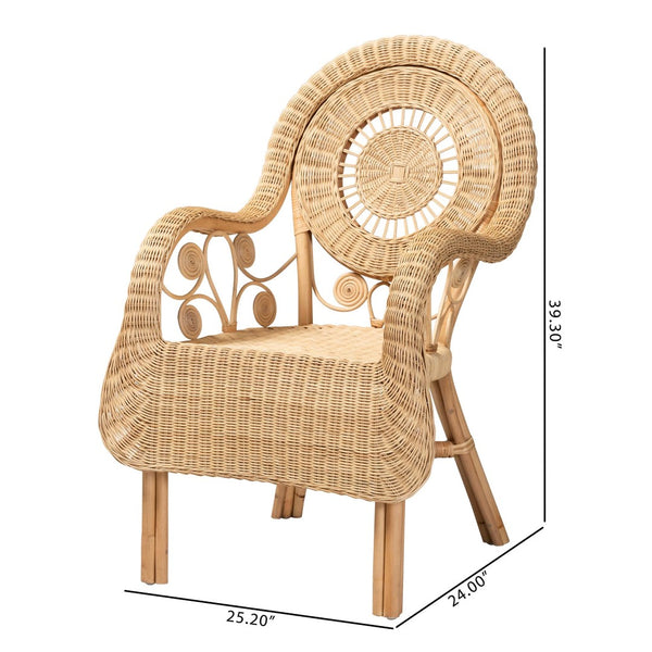 English Elm Modern Natural Rattan Accent Chair Woven Circular Back Bohemian Living Room Seat B2750P467675