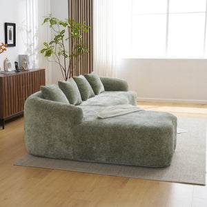 English Elm Full L-Shape Sectional Sofa with Curved Chaise, Modular Chenille Couch, High-Density Comfort for Apartment Living Green W3612S00003