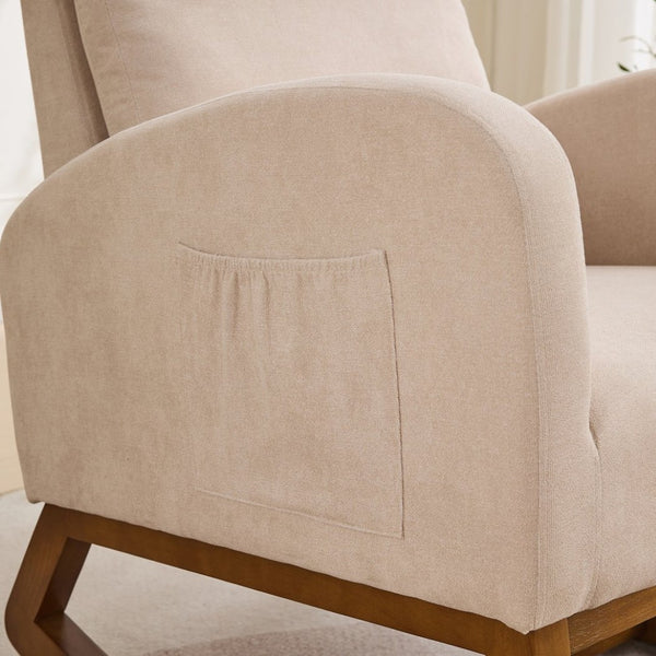 English Elm 27.2"w Wingback Glider Rocker Polyester Nursery Chair with Walnut Rubberwood Base W3188P304600