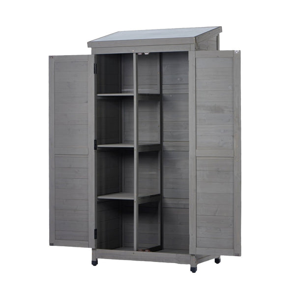 English Elm Outdoor Cedar Wood Vertical Storage Shed with Metal Roof for Garden Tools W2640P262538