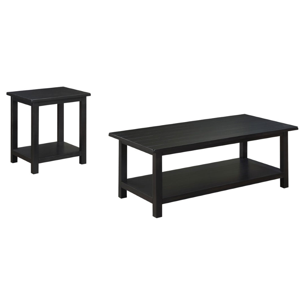 English Elm Castleton Farmhouse Pine Living Room Table Set with Shelves and Drawer Storage B062S01642