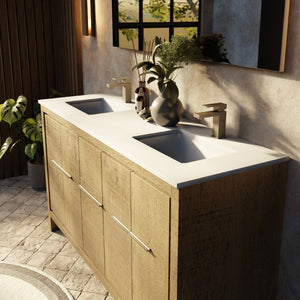 English Elm Rustic Acacia Double Bath Vanity 60" W X 20" D, Cultured Marble Top With Ample Storage & Style B2731P259458-GIGA