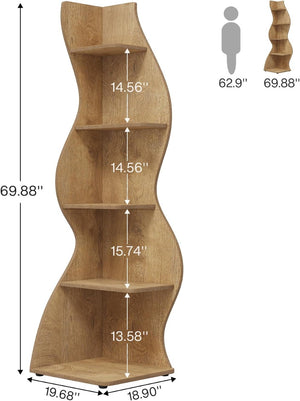 English Elm Open Arched Bookcase Six Tier Slim Natural Wood Finish Display Shelf for Any Room T3971P463606