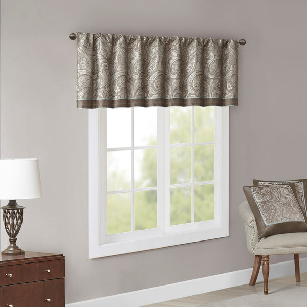 JLA Home Madison Park - Jacquard Paisley Valance with Metallic Accents, OEKO-TEX Certified, Faux Silk Trim & Gold Piping MP41-1456