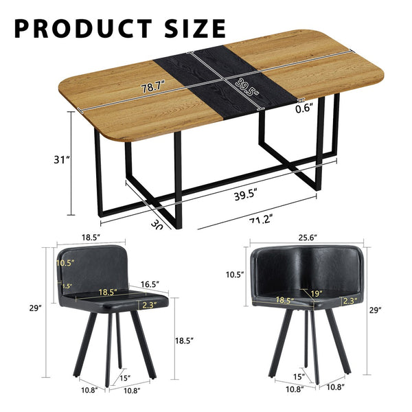 English Elm 9-piece Industrial Modern Dining Set Two-tone Wood Oval Table with Faux Leather Chairs W3875S00136