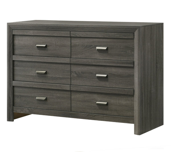 English Elm 1pc Rustic Contemporary Chest with Five Drawers, Metal Pulls, Distressed Finish for Stylish Bedroom Storage Gray 60.16 L x 18.19 W x 41.81 H B011P368148
