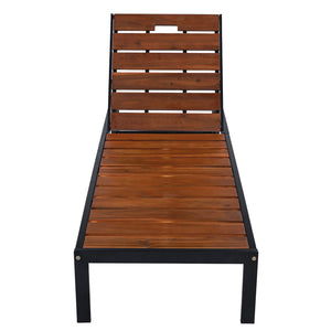 English Elm Outdoor Acacia Wood Slat Chaise Lounge with Powder Coated Frame for Patio Resort Black+Brown N719P383161D