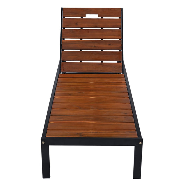 English Elm Outdoor Acacia Wood Slat Chaise Lounge with Powder Coated Frame for Patio Resort Black+Brown N719P383161D