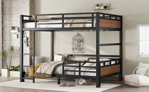 English Elm Full Metal Bunk Bed With Walnut Finish - Versatile Loft Style, Sturdy Design, Easy Assembly, Space-Saving W1580S00227