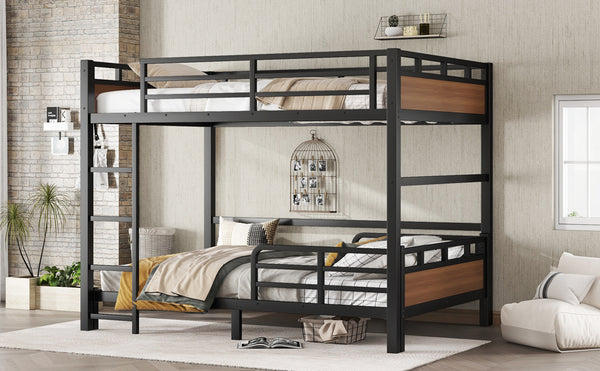 English Elm Full Metal Bunk Bed With Walnut Finish - Versatile Loft Style, Sturdy Design, Easy Assembly, Space-Saving W1580S00227