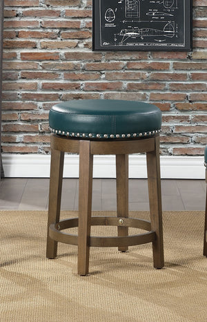 English Elm Round Swivel Stool Set of 2 with Black Faux Leather Seat, Nailhead Trim & Solid Wood Legs, 19.5" H Brown+Green 35.75 L x 22.75 W x 9.75 H B011P201569