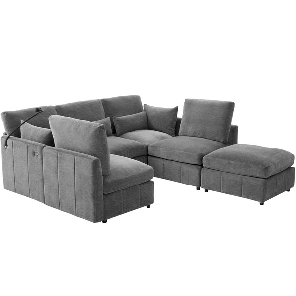 English Elm Modern Modular Sectional Sofa With Usb Ports & Movable Ottoman - L-Shaped, U-Shaped, Sofa Bed Comfort N719S002050E