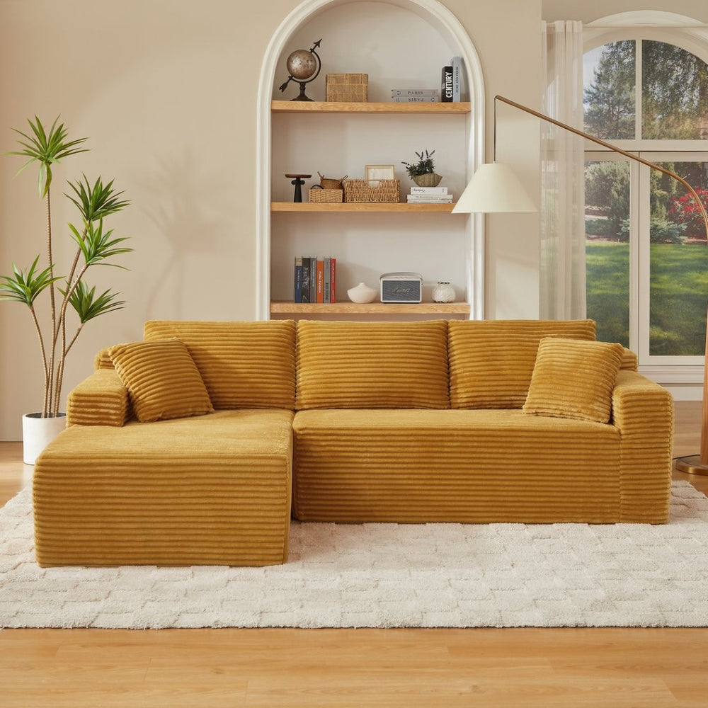 English Elm L-shaped Cloud Sectional Corduroy Sofa Deep Seat Modular Design for Any Room W2339S00125
