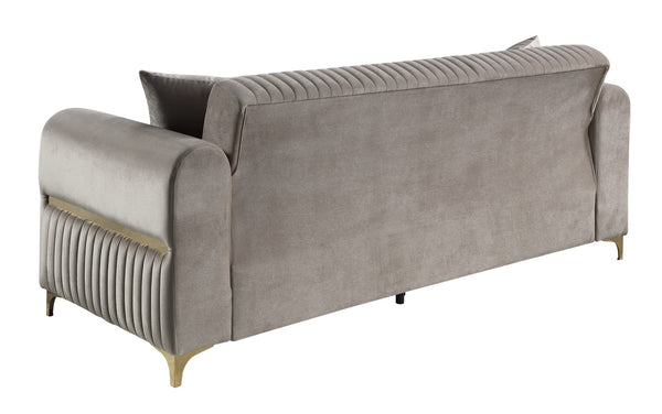 English Elm Ruby Contemporary Sofa with Birch Frame Pocket Coil Support and Gold Steel Legs Taupe B009S02249