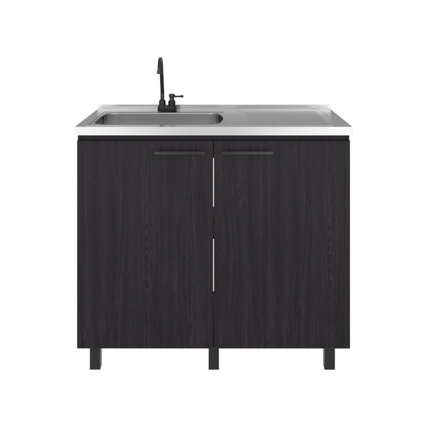 English Elm Wenge Finish Utility Sink Cabinet with Dual Doors Open Shelving for Laundry Rooms B062S01854