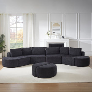 English Elm Modular Chenille Sectional Sofa with Curved Footstools and Cloud Foam Cushioning Black W3505S00057