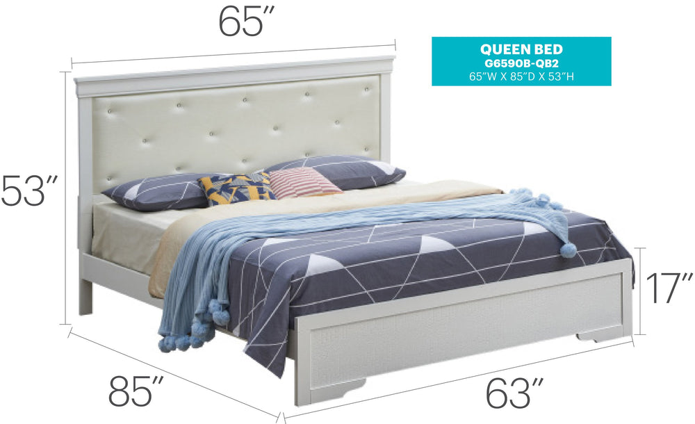 English Elm Elegant Transitional Queen Bed In Striking Silver Champagne Finish For Timeless Bedroom Style B078S00452