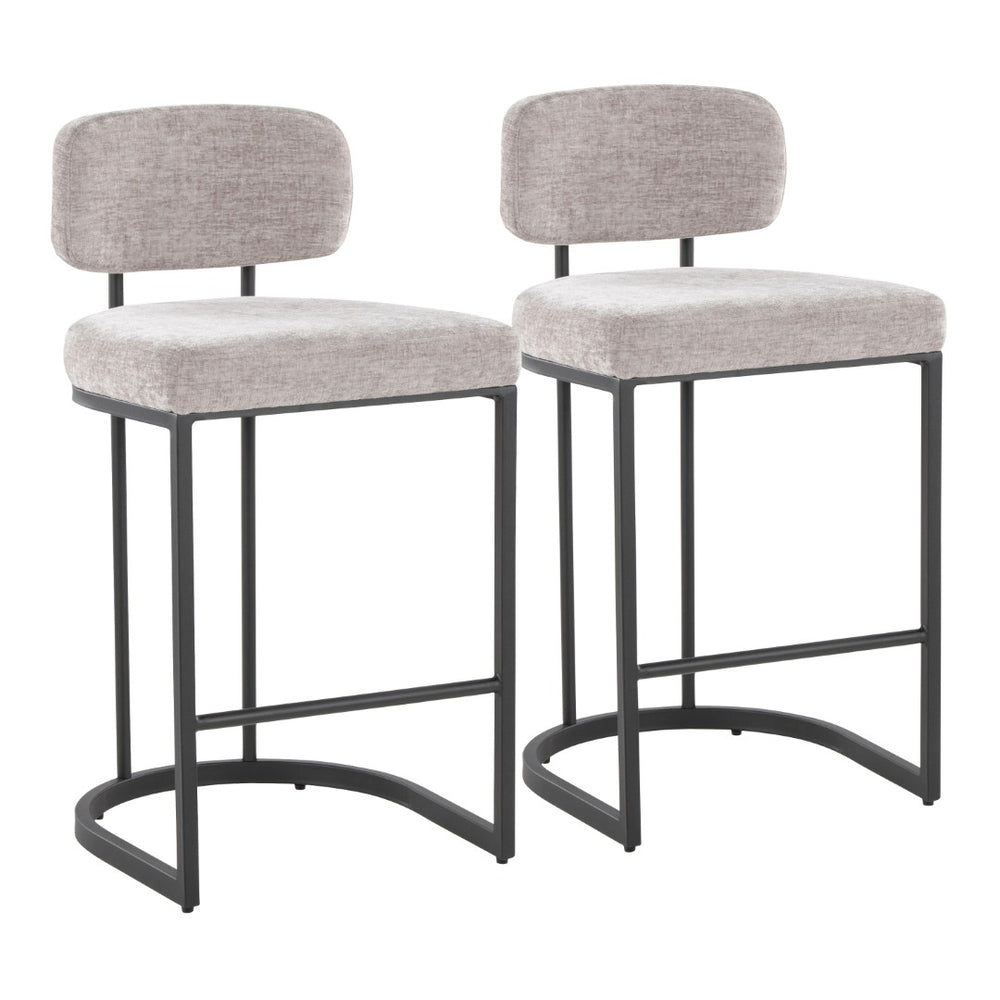 English Elm Fixed-height Barstools Powder Coated Steel Frame Brown Upholstered Seat Set of Two B202P471214