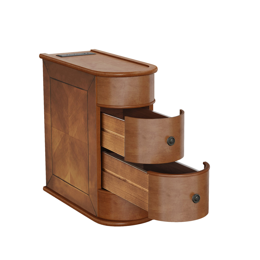 English Elm End Table With Built-In Charging Station & Storage Drawers - Fully Assembled, No Assembly Needed! W2593P289124