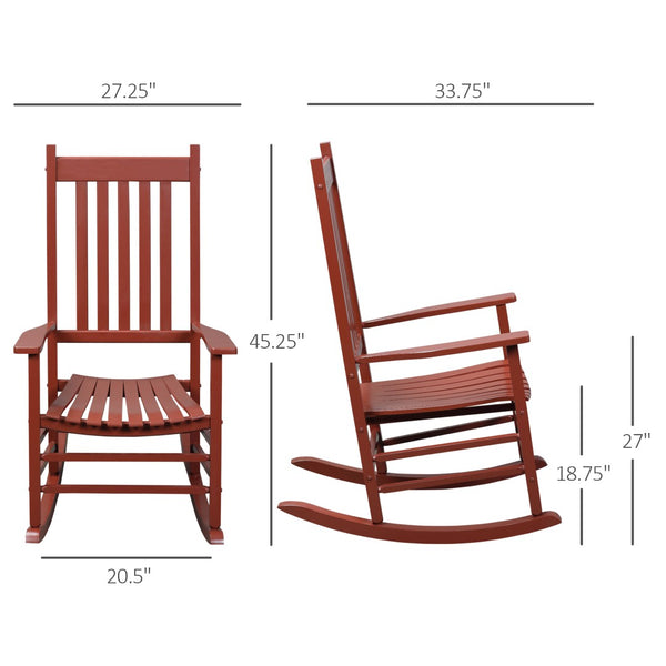 English Elm Outsunny Outdoor Rocking Chair - Classic Wooden Design With Smooth Armrests, High Back, Wine Red Finish W2225P200628-GIGA