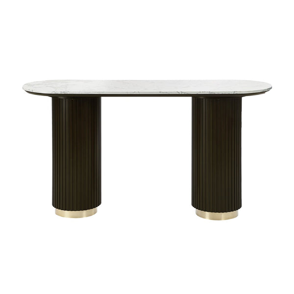 English Elm Manilla Oval Marble Top Console Table Espresso Base Sofa or Entryway Accent B2726S00064