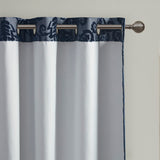 SunSmart Amelia  Knitted Jacquard Paisley Total Blackout Grommet Top Curtain Panel SS40-0206 Navy