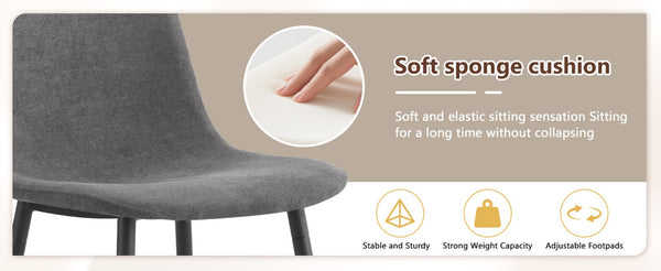 English Elm Table And Chair Set - Modern 64.5" Black Wood Dining Table With 4 Dark Gray Linen-Cotton Chairs W1151S04318-GIGA