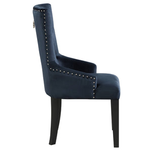English Elm Luxury Parson Side Chair Dark Navy Velvet Upholstered Padded Tufted Back Nailhead Trim Ring-Back Comfort - Elegant Dining Accent Seat B2741P345242