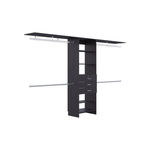 English Elm Closet Adjustable Storage System 70–118" W with Three Hanging Rods, Five Shelves & One Drawer, Engineered Wood Black 74.41 L x 20.87 W x 3.94 H B097S00197