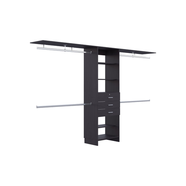 English Elm Closet Adjustable Storage System 70–118" W with Three Hanging Rods, Five Shelves & One Drawer, Engineered Wood Black 74.41 L x 20.87 W x 3.94 H B097S00197