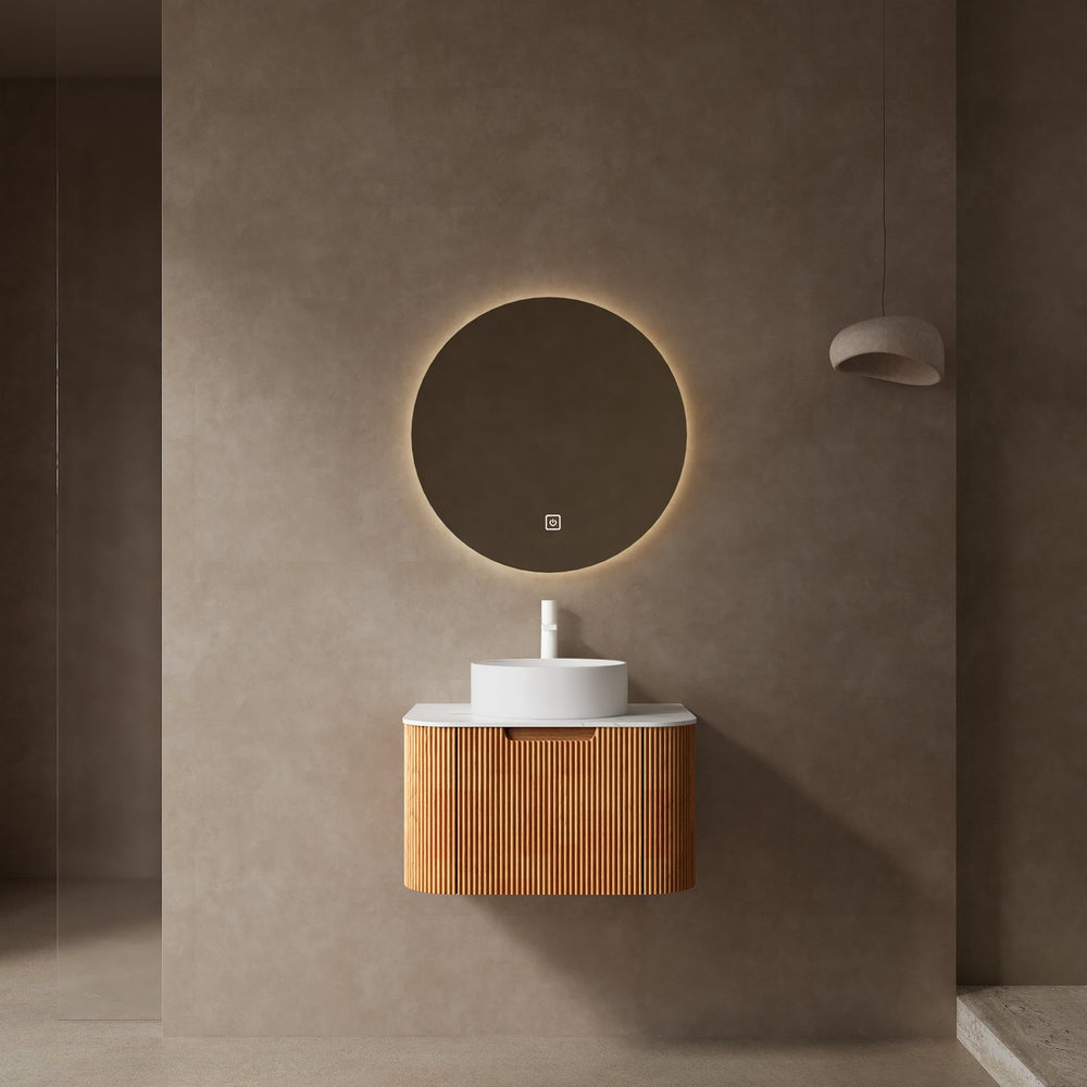 English Elm Dina 24" Wall-Mounted Bathroom Vanity With Round Sink, Natural Woodgrain Cabinet, & Soft-Close Drawer W2615S00045