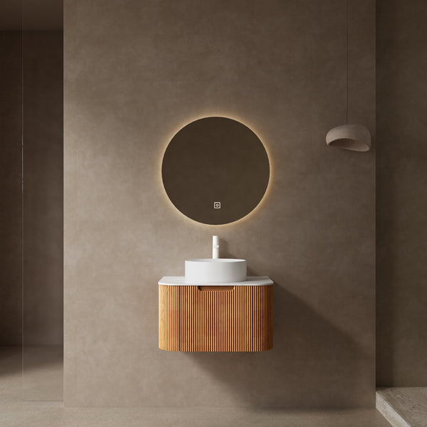 English Elm Dina 24" Wall-Mounted Bathroom Vanity With Round Sink, Natural Woodgrain Cabinet, & Soft-Close Drawer W2615S00045