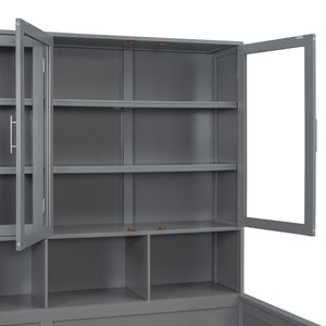 English Elm Full Size Wooden Daybed With Stylish Led Lighting, Glass Storage Cabinets & Versatile Shelves In Gray N820S00051E