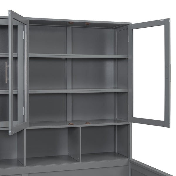 English Elm Full Size Wooden Daybed With Stylish Led Lighting, Glass Storage Cabinets & Versatile Shelves In Gray N820S00051E