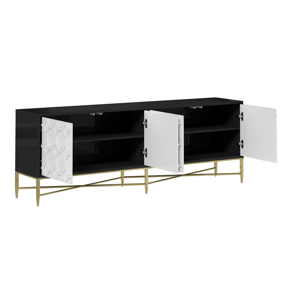English Elm Modern Black+White Scottie Dogs 4-Door TV Stand Cabinet with Drawers, MDF, Metal Legs, 50lb Top Capacity T3609P347452