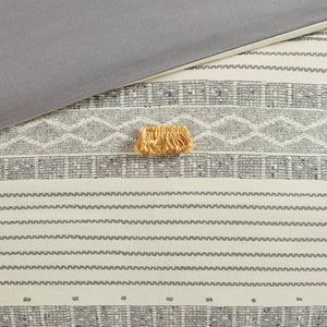 JLA Home INK+IVY - 3 Cotton Cody Comforter Set with Grey-Yellow Stripes, Pompom Trim, OEKO-TEX Certified Breathable Cotton 92 L x 88 W x 1.5H II10-1116