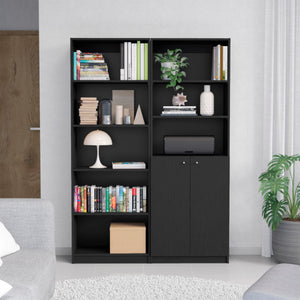 English Elm Layton Modern 2-Piece Bookcase Set with 8 Shelves & Concealed 2-Door Cabinet for Stylish Storage Black 41 L x 28 W x 5 H B070S00245