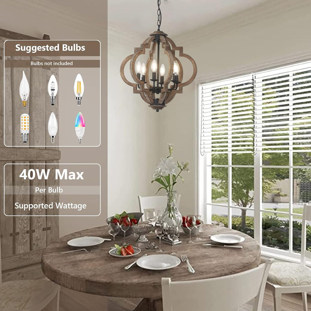 English Elm Farmhouse 6-Light Chandelier - Rustic Wooden Pendant Light For Dining Room, Kitchen & Entryway Decor W2738P185440