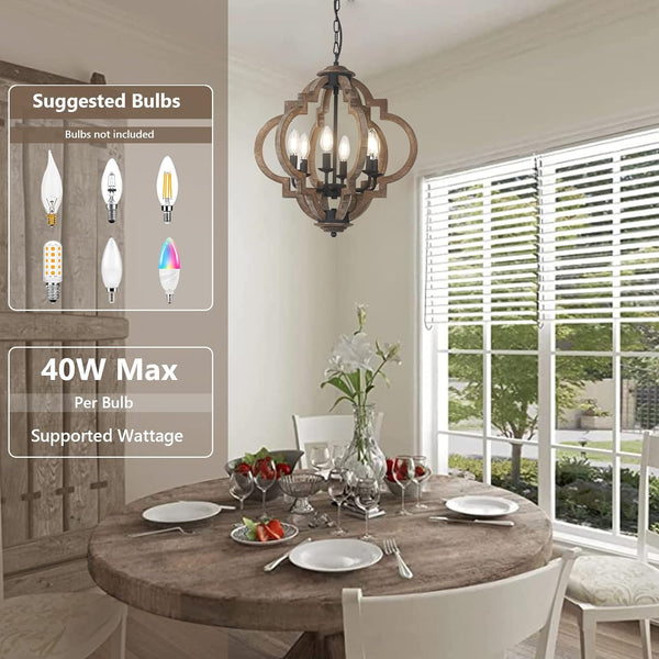 English Elm Farmhouse 6-Light Chandelier - Rustic Wooden Pendant Light For Dining Room, Kitchen & Entryway Decor W2738P185440