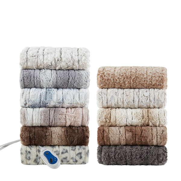 JLA Home Beautyrest - Oversized Faux Fur Heated Throw with Secure Comfort Tech, Low EMF, OEKO‑TEX, Machine Washable BR54-0911